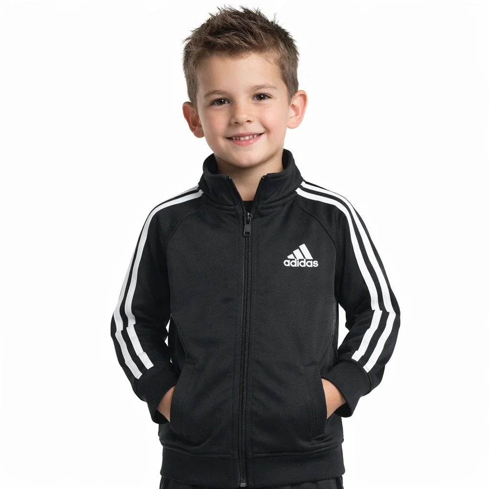 Adidas Tricot‎ Jacket Boys 6 Long Sleeve Big Logo 3 Stripe Center Activewear